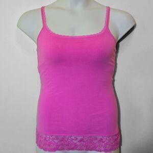 Express Y2K Lace Trim Tank Top Size Medium Pink Shelf Bra Barbie Coquette Girlie